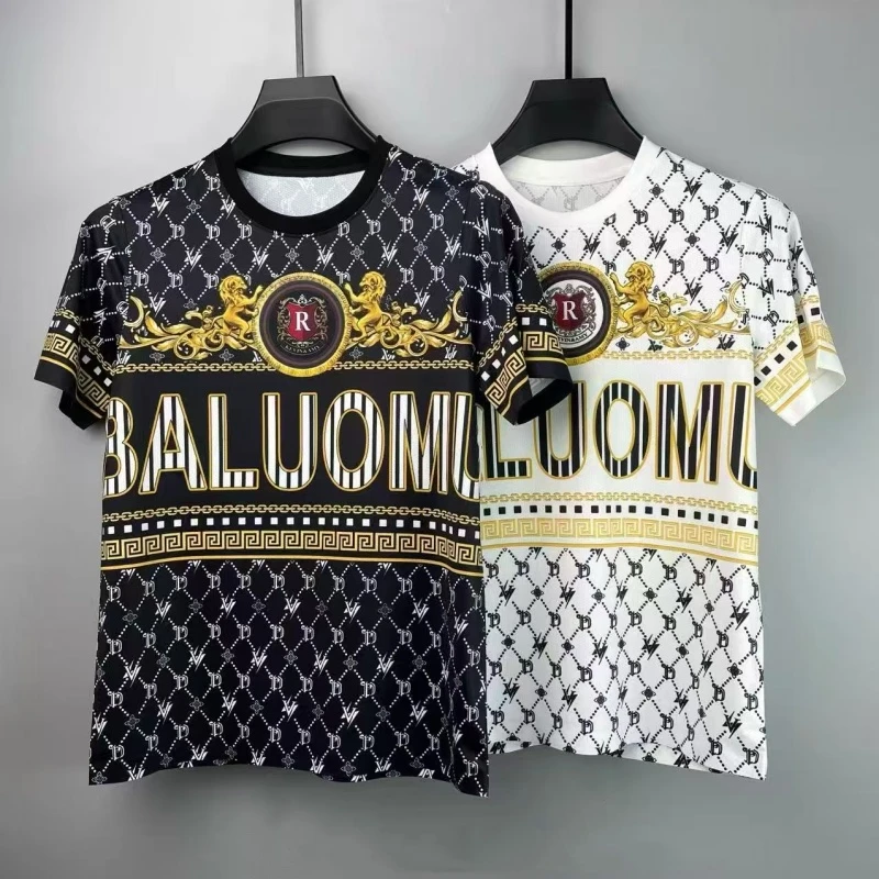 【巴洛姆原创】男士冰丝镂空T恤圆领短袖夏季印花设计师半袖潮1073