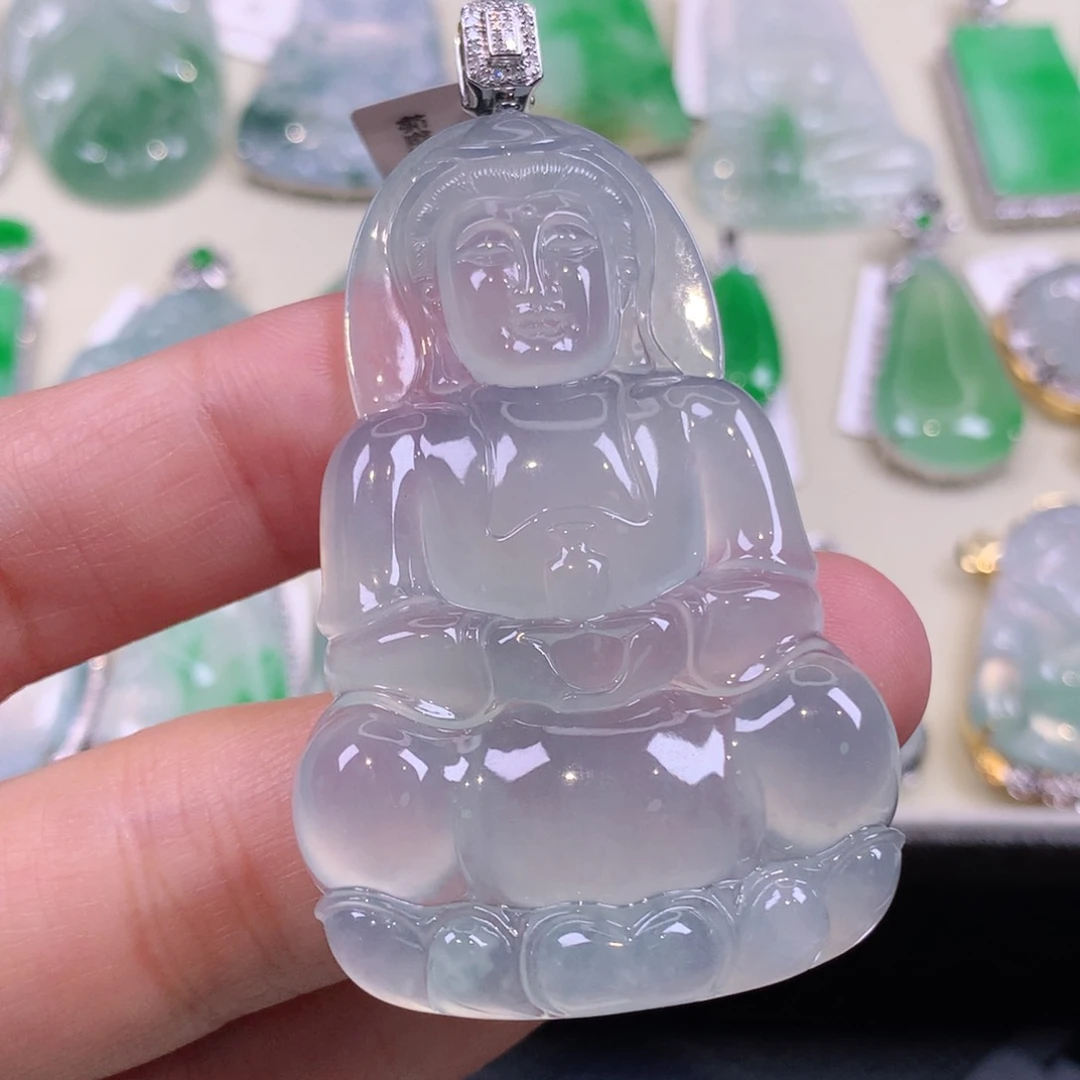 翡翠18K金镶嵌颈饰缅甸天然a货翡翠