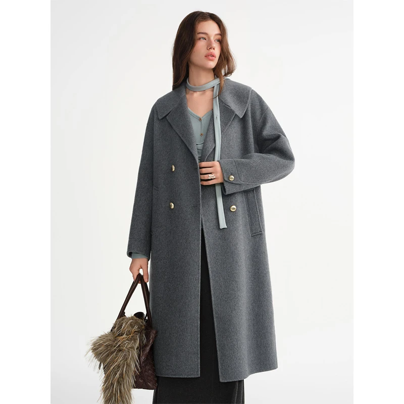 大码女装【天鹅大衣】大翻领双排扣毛呢外套25DS84201