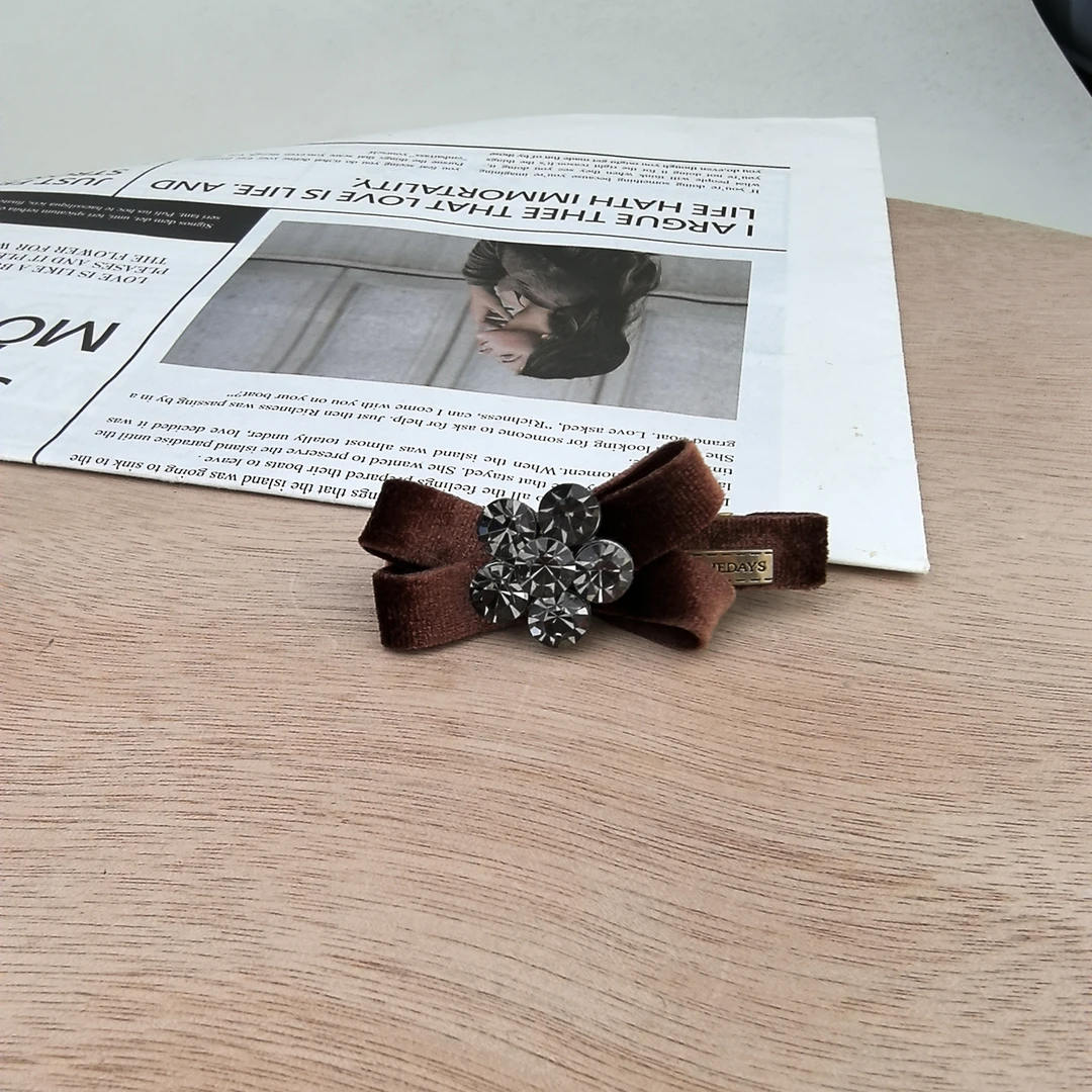 【FL090】秋冬丝绒蝴蝶结边夹鸭嘴夹