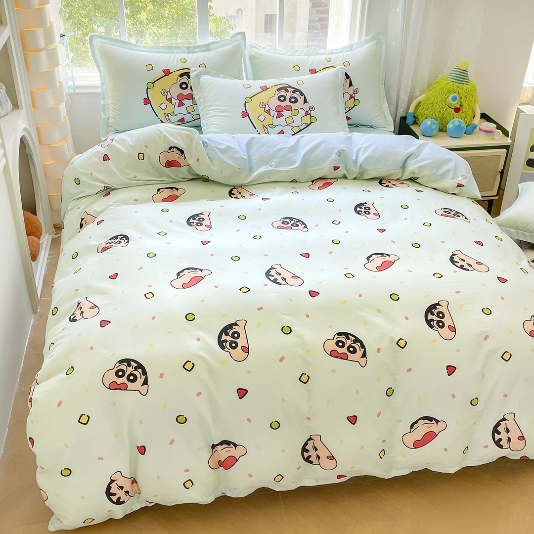 水星高端系列家纺蜡笔小新纯棉床上被套四件套全棉儿童学生卡通宿