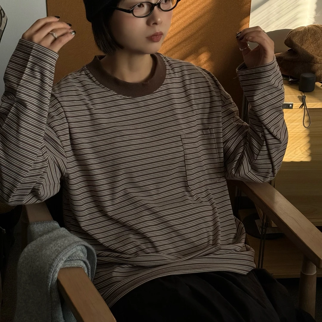 25FW 280G 复古条纹耐磨长袖拉毛保暖男女打底卫衣 TW01