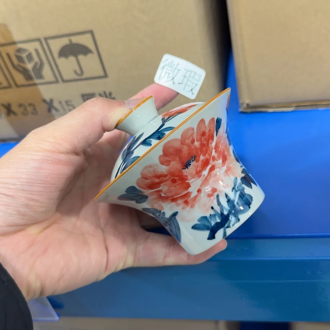 釉下手绘茶具微瑕