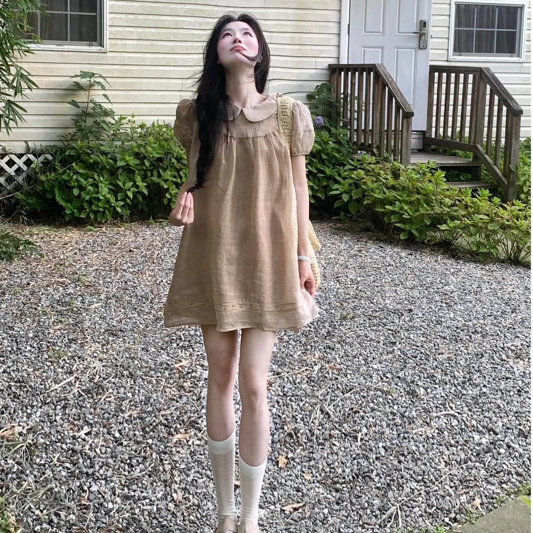 法式甜美小个子娃娃领连衣裙子女装夏季温柔风茶歇绝美气质短裙子