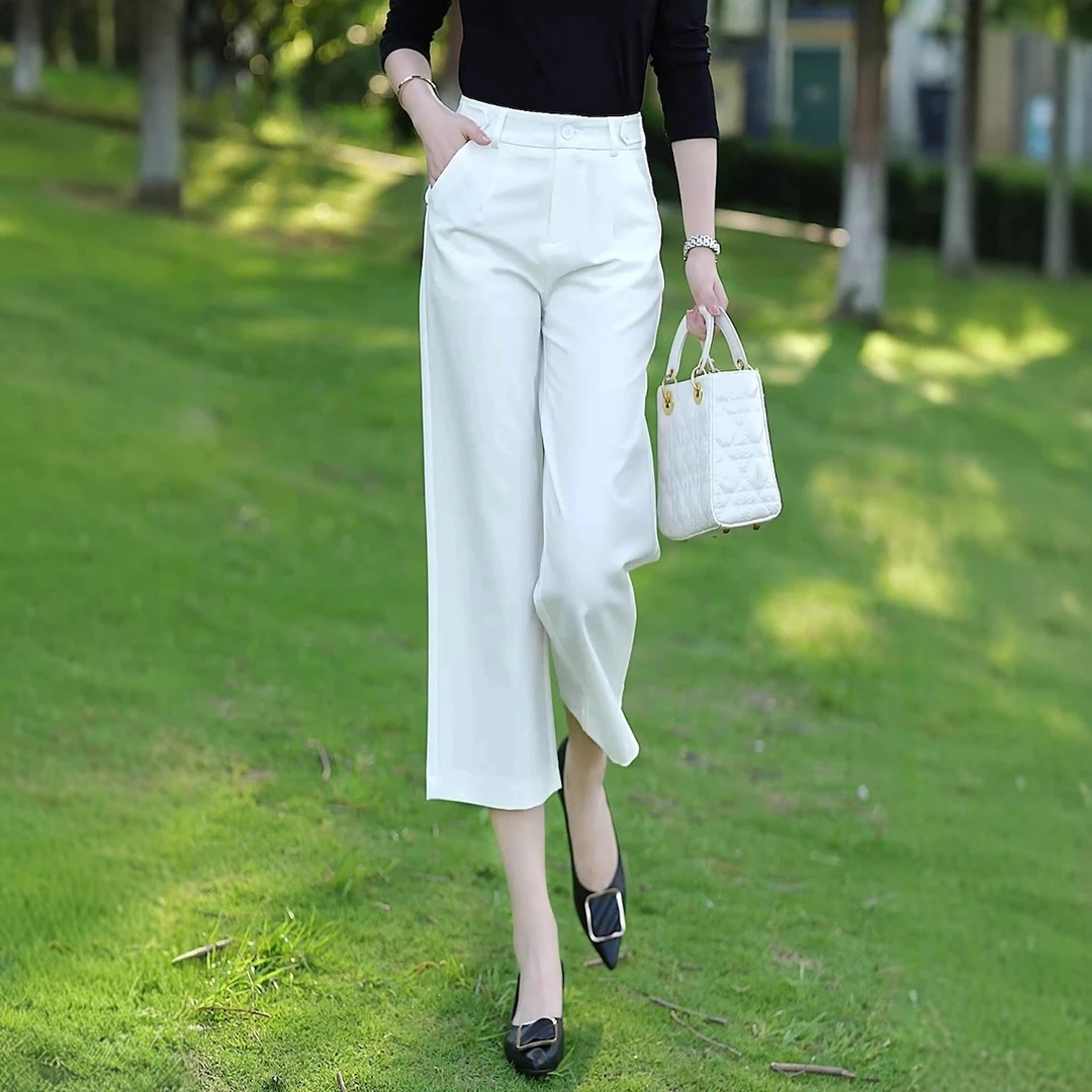 裤子女款小个子夏薄款2025新款白色阔腿裤高腰显瘦通勤休闲西装裤