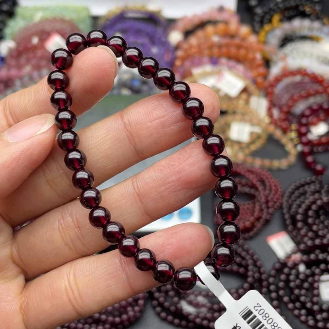 石榴石手链未镶嵌6毫米单圈老矿酒红石榴石手链
