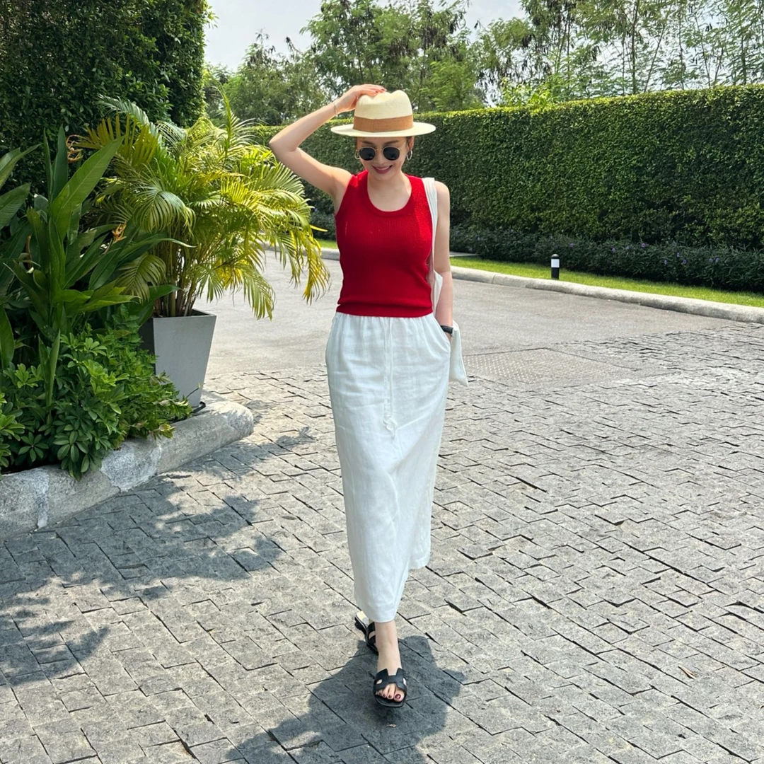 DIDI LAUREN“查理邂逅”简约休闲百搭款天丝亚麻白色半身裙