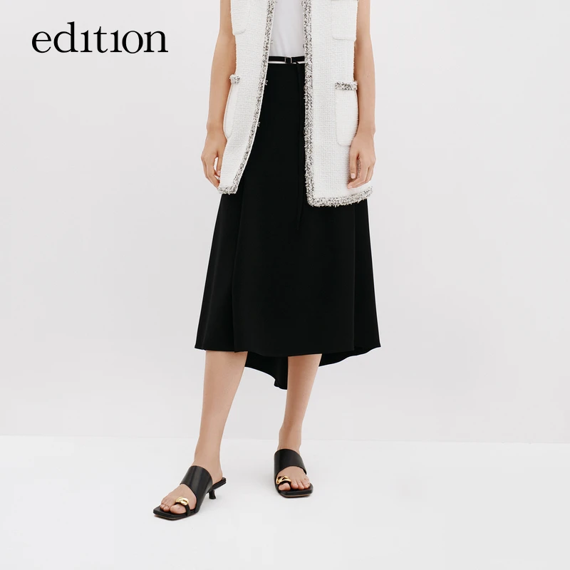 【赵老板专属】【商场同】edition黑色醋酸半裙配腰带#EBC2SKT004