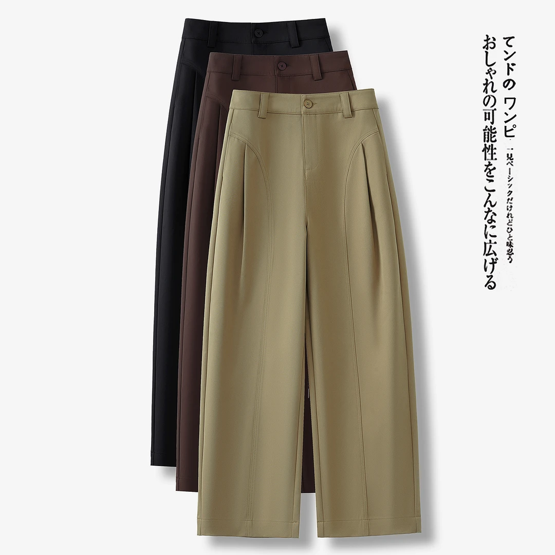 拉夏贝尔休闲弯刀裤女2025春秋新款高腰显瘦窄版小个子百搭贝斯裤