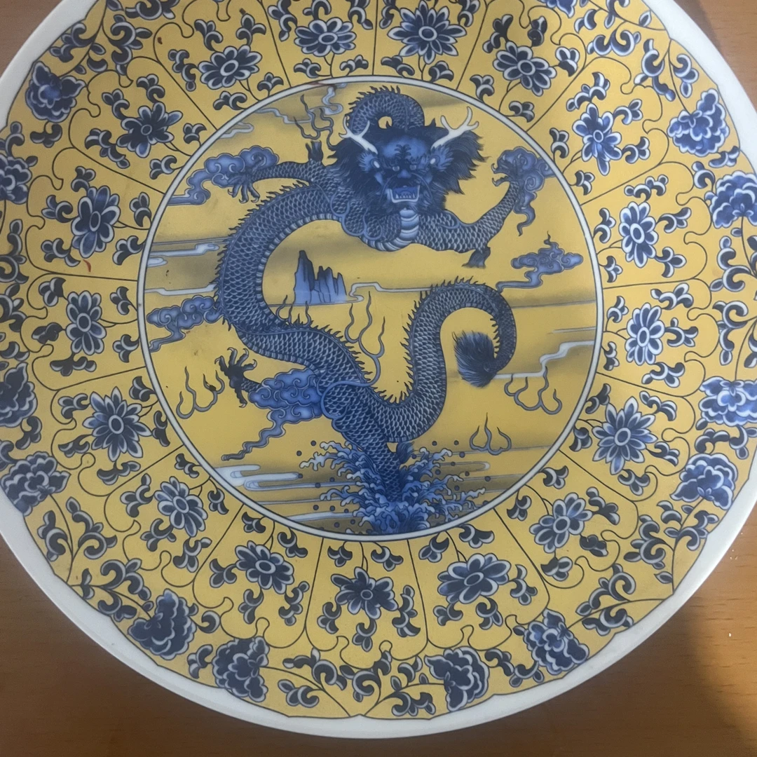 002青花龙纹瓷盘 仿古工艺家居书房装饰品