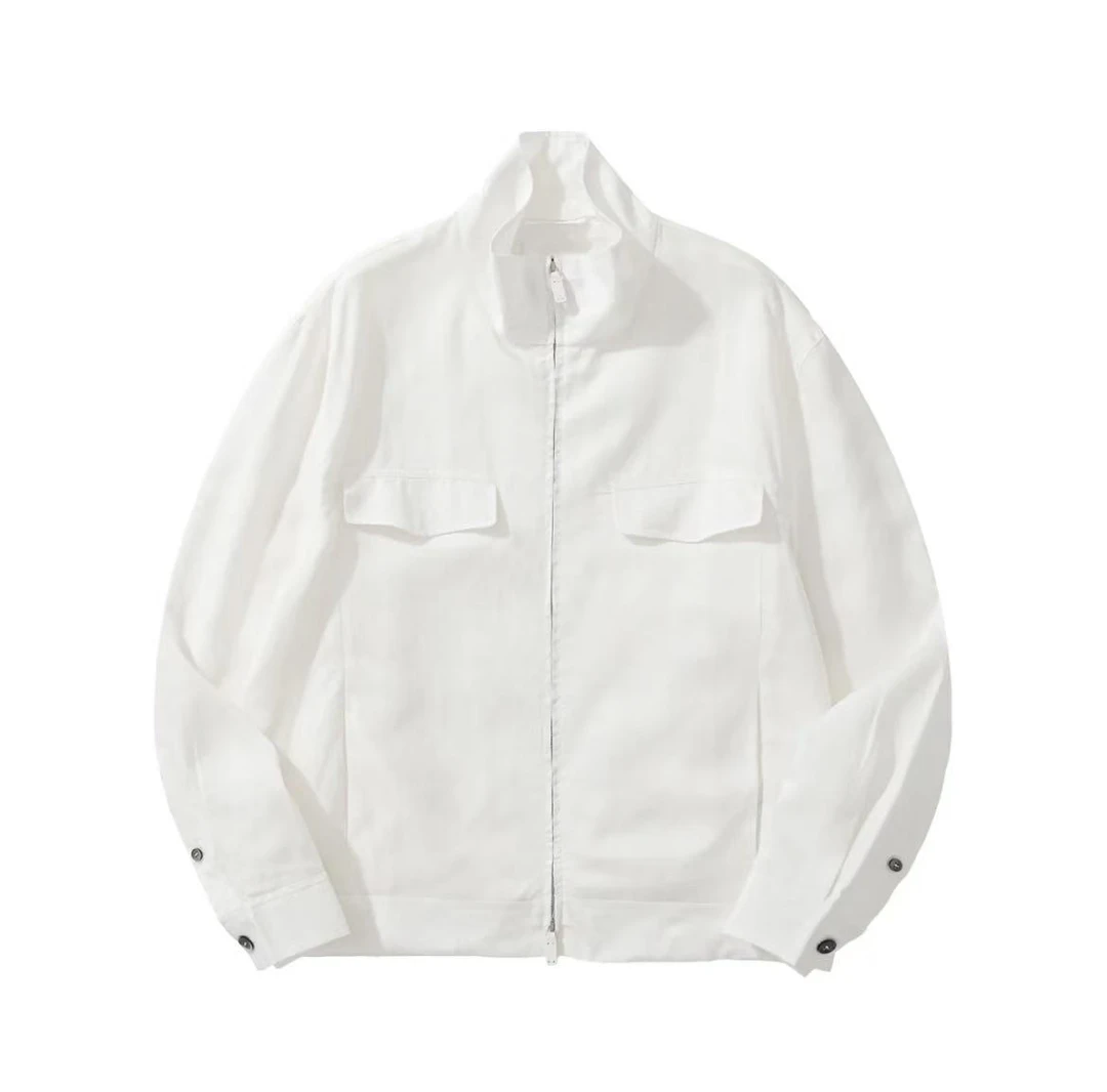 【 ZG 11600 亚麻混纺白色天丝衬衫拉链外套 】触感细腻