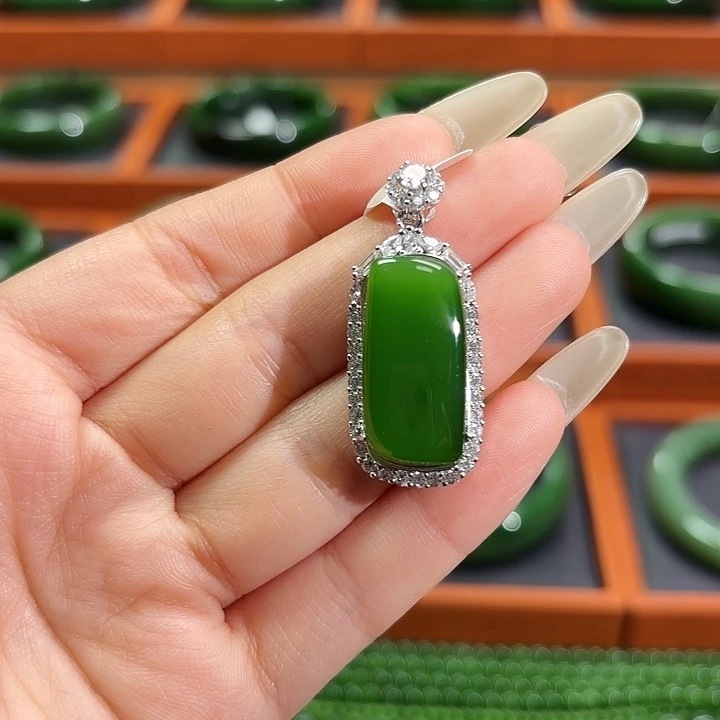 和田玉（碧玉）银S925镶嵌颈饰