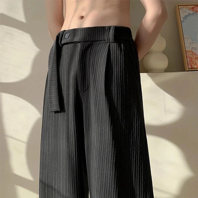 意式那不勒斯黑色西裤男款高级垂坠感阔腿裤夏季直筒宽松休闲裤子