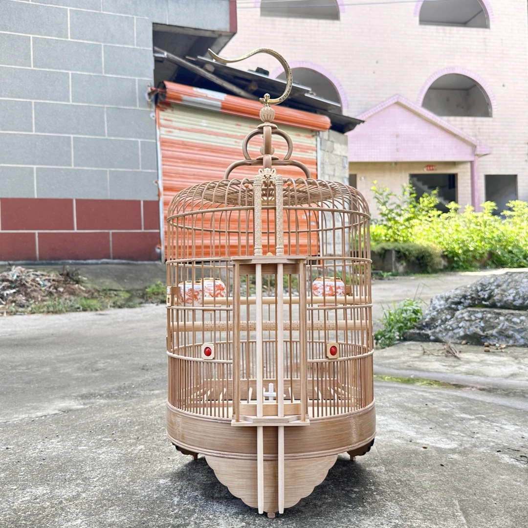 水波脚-丝无节广式老竹画眉鸟笼广西底素笼大号无漆设计