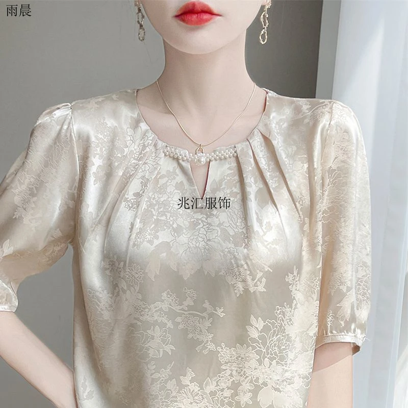 【100%正品撤柜】剪标桑蚕丝短袖奢华缎面夏季新款真丝衬衫上衣