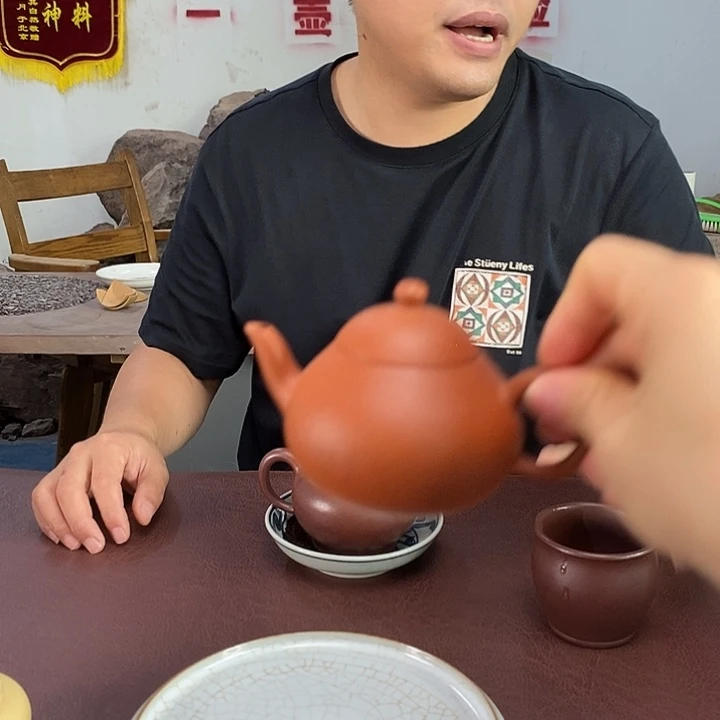 茶壶紫砂朱泥小梨120左右的容量半手制作