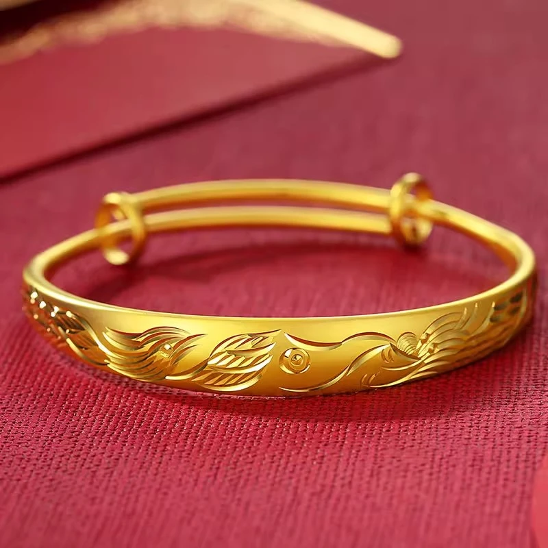 铜合金手镯 【精工版龙凤推拉手镯】精美龙凤呈祥可调节手镯