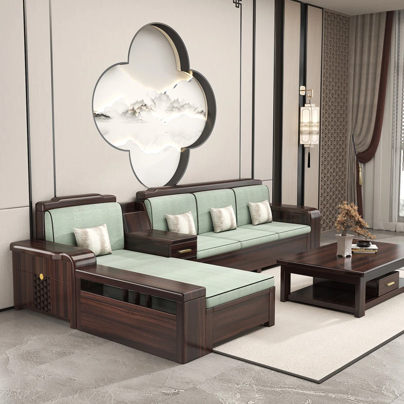 全实木紫金檀新中式客厅别墅沙发茶几电视柜组合榫卯工艺