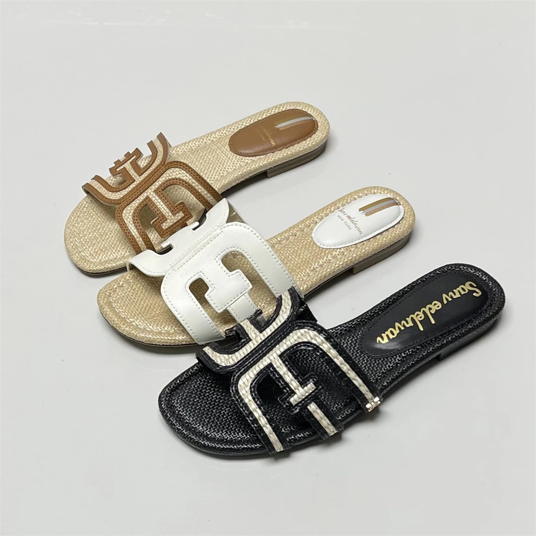 夏季新款旅游沙滩平跟一字拖H拖鞋舒适百搭平底凉拖鞋拼色镂空