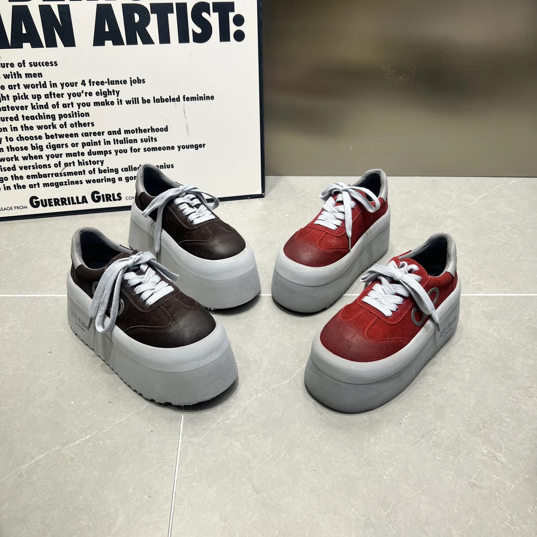 188-9冬季新款时尚百搭休闲厚底潮流潮鞋圆头系带松糕底低帮加绒