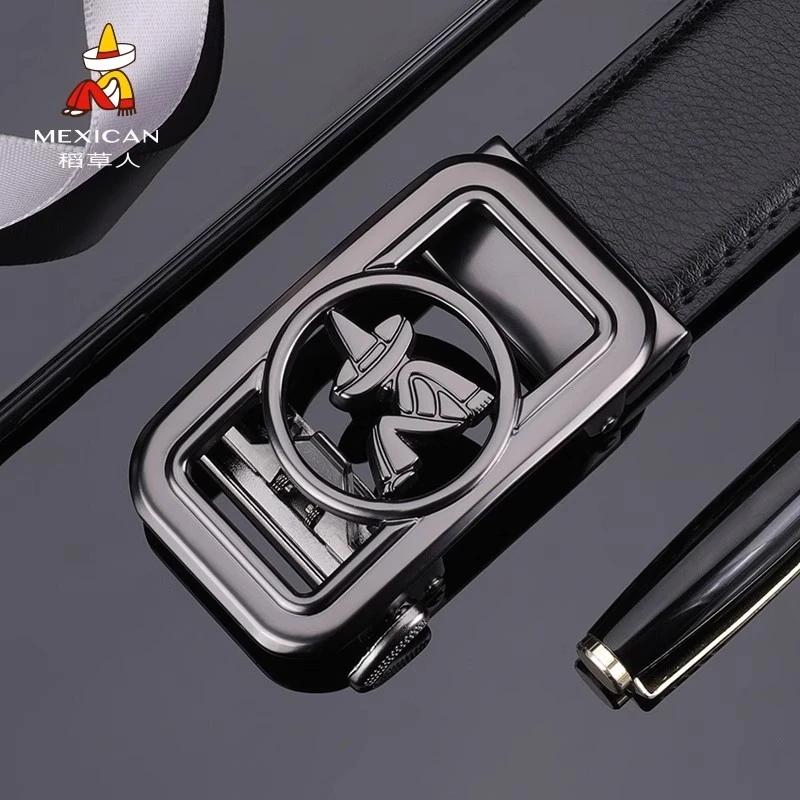 稻草人皮带男士真皮时尚百搭青年商务自动扣腰带学生个性牛仔裤带