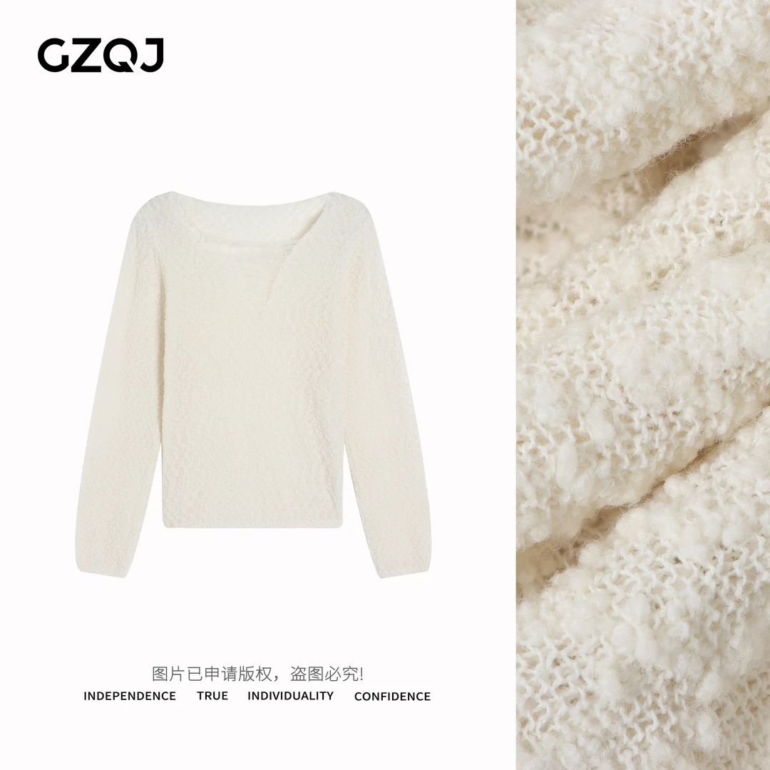 广州琴姐【雾月漫织】气质时尚宽松镂空长袖圆领针织罩衫女春季9602