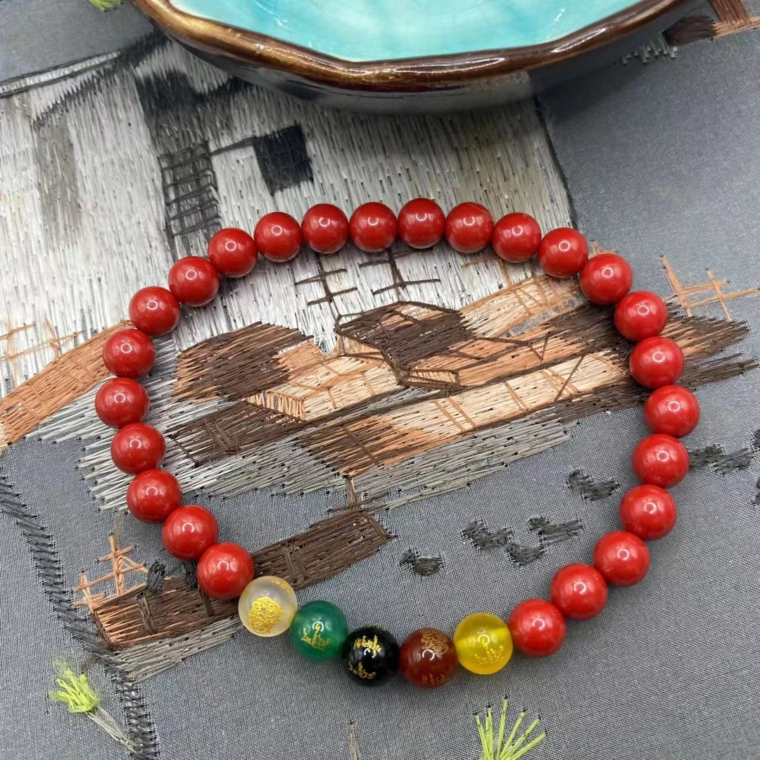 含辰砂工艺品高含量朱砂帝王砂设计款五路财神手串