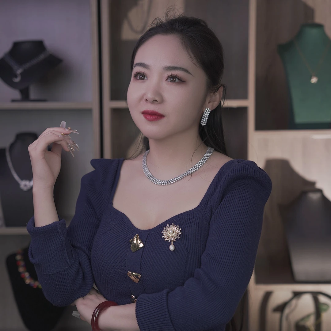 铜合金莫桑石项链 【素莫桑】欧美风套链气质爆款新娘礼服配饰7499