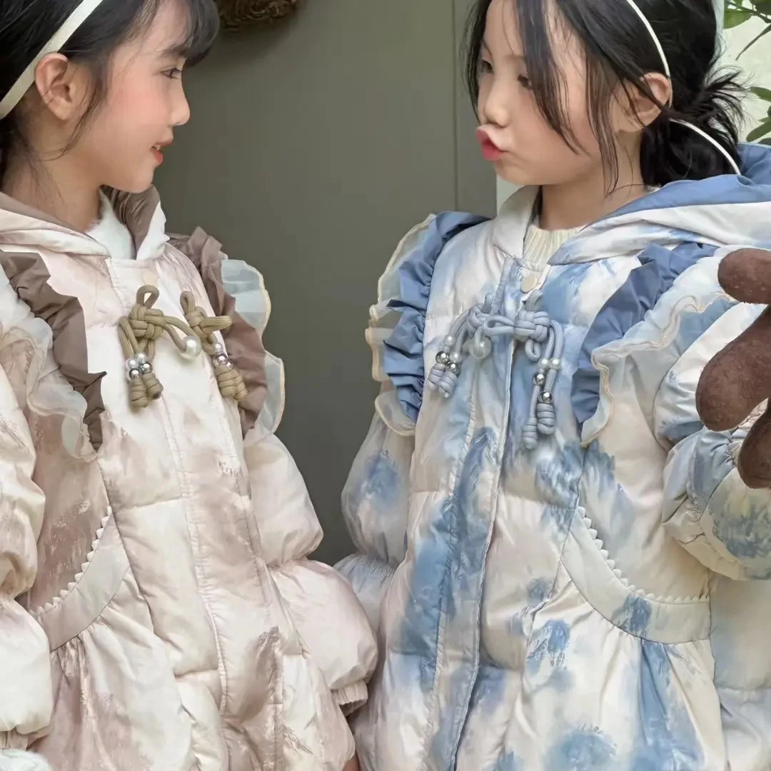 水墨画加厚款冬季连帽韩版保暖洋气儿童外套