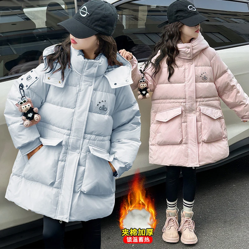女童冬季加厚棉衣2025新款洋气外套大儿童中长款冬装保暖棉袄棉服