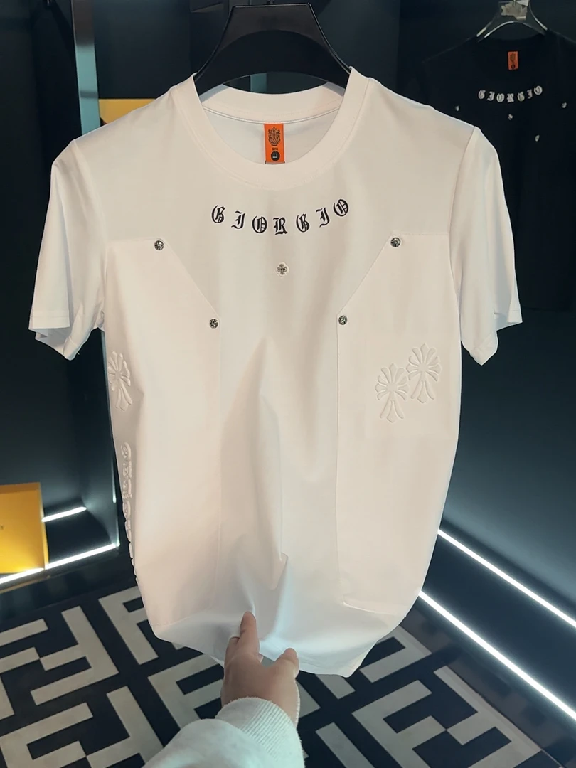 2025设计师休闲时尚舒适新款潮流男装百搭短袖网红圆领个性--3258