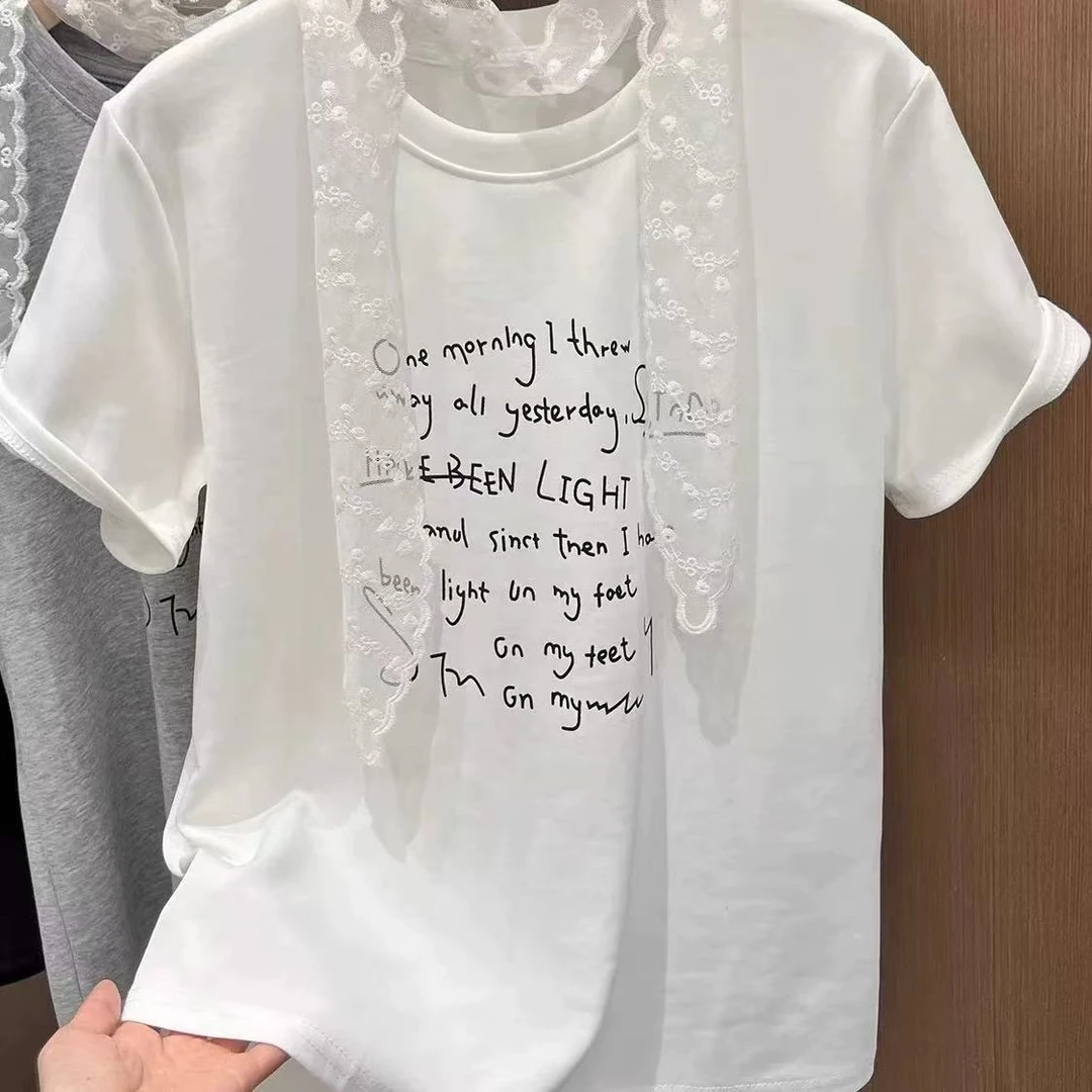（刘敏服装）3033款春夏季新款时尚数码配丝巾宽松短袖T显瘦女上衣