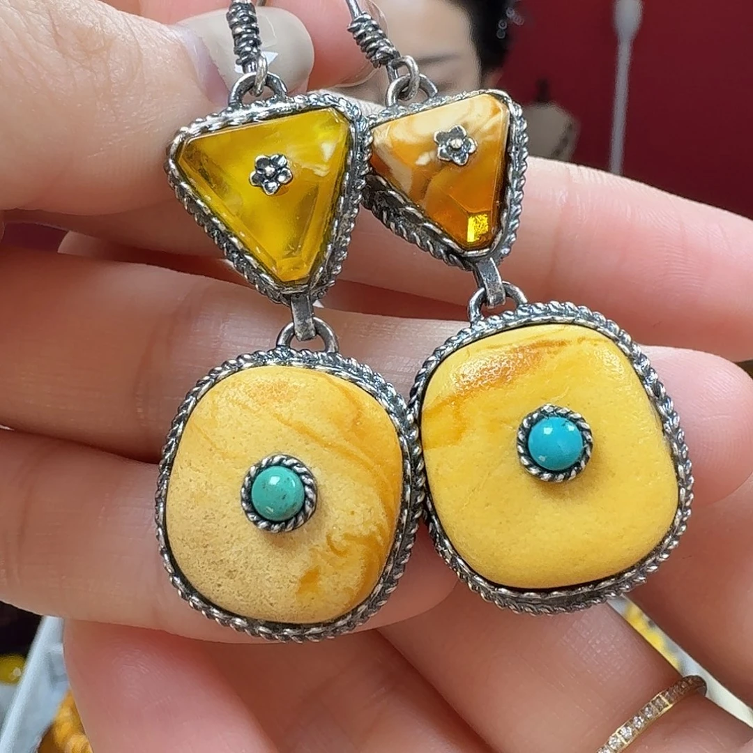 蜜蜡未镶嵌耳饰耳坠