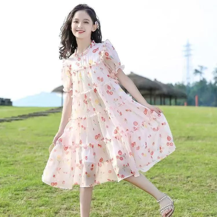 泡妈童装   2025夏季新款休闲女童时尚连衣裙25630