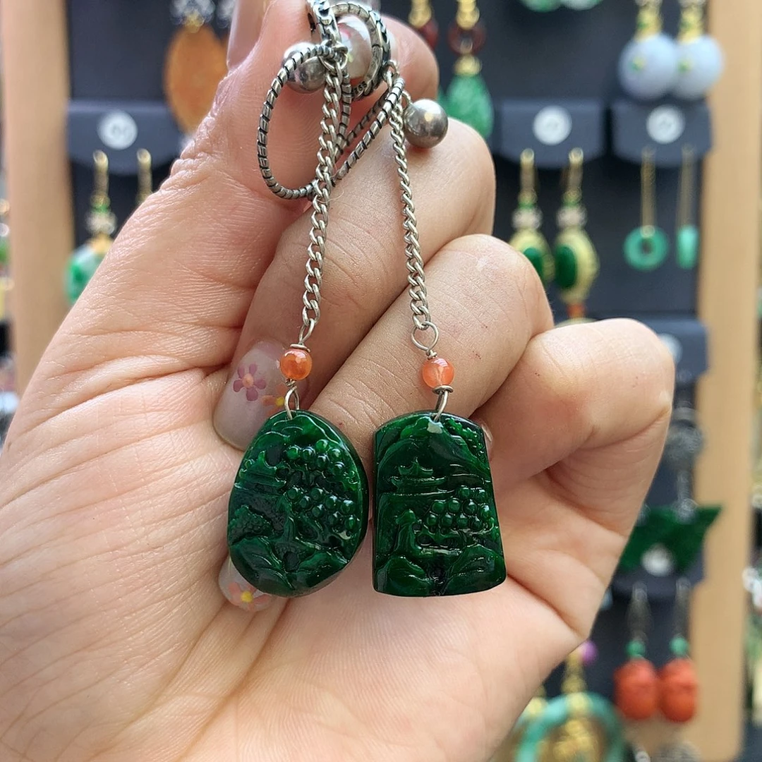 【闪购商品】翡翠耳饰银S925镶嵌耳坠