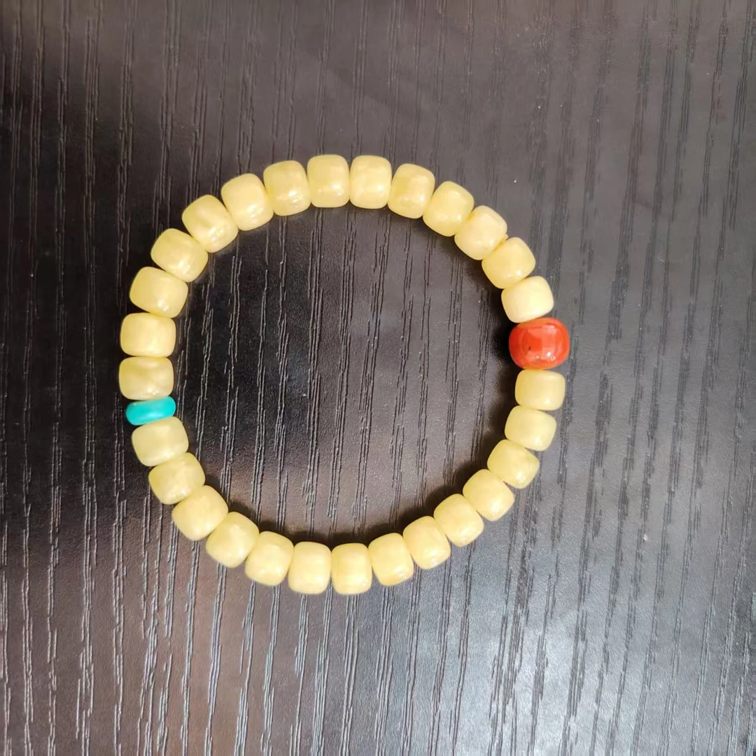 【巨伶石】老型蜜蜡桶珠南红松石单圈手串