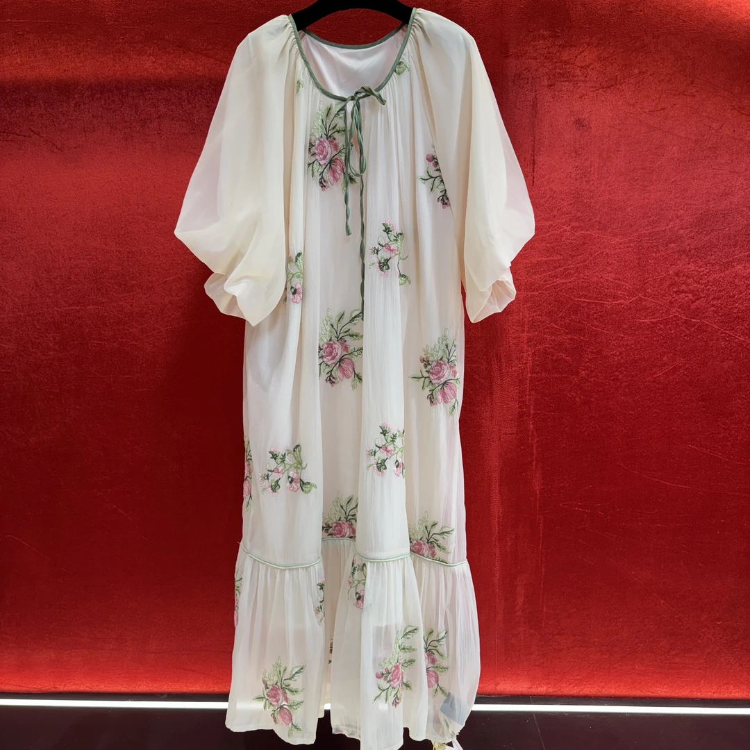 【DANDAN BRAND】078/286深圳大码女装度假风刺绣鱼尾摆仙气连衣裙