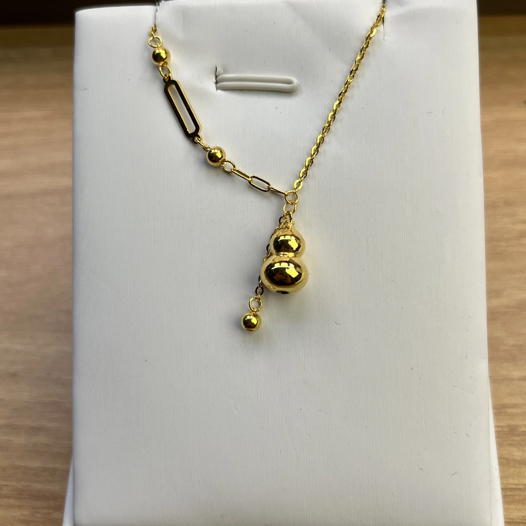 纯万福足金999黄金5g工艺亮面流苏小葫芦套链黄金吊坠按克卖