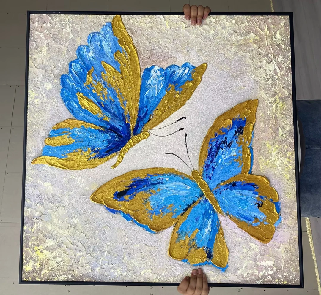 M11原创金箔蝴蝶现代客厅餐厅轻奢装饰画玄关挂画动物抽象画