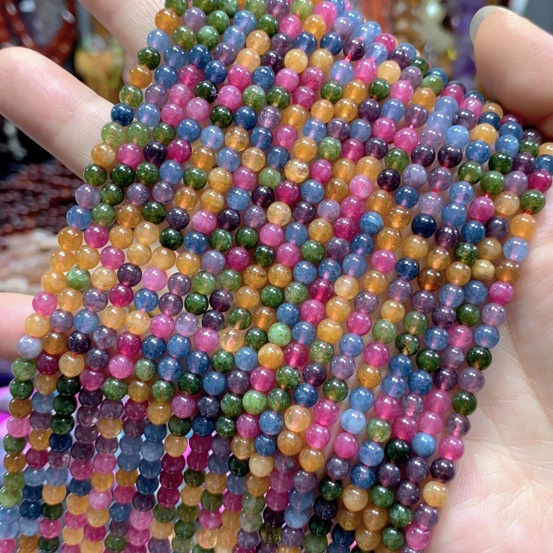 玛瑙/玉髓未镶嵌珠宝半成品碧玺一条卡4mm