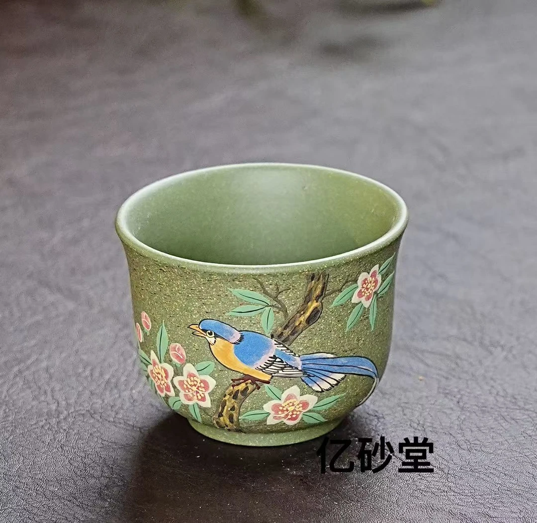 【4005喜上枝头】宜兴原矿紫砂全手工泥绘喜上枝头桃花主人杯