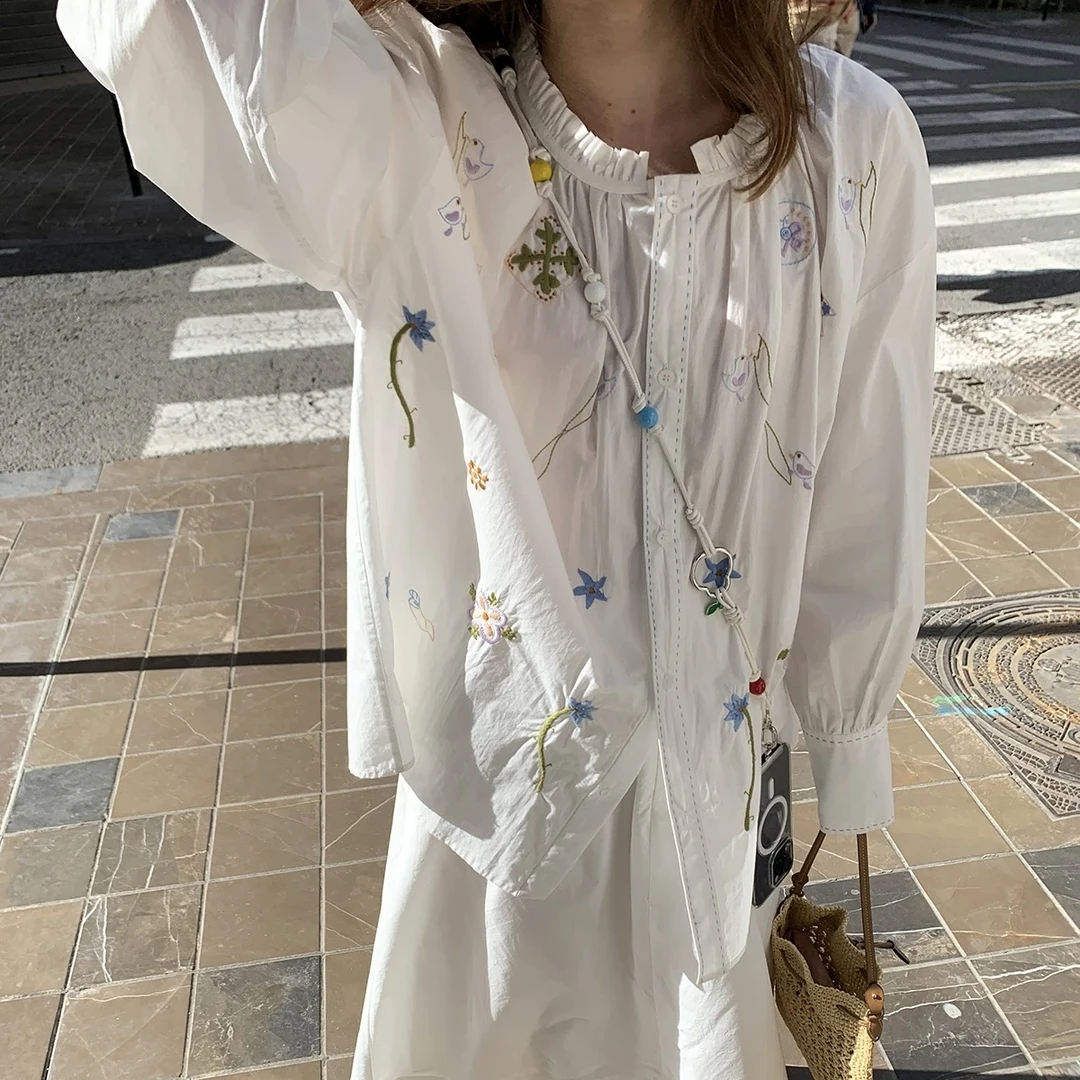 【美琪优选】秘密花园 女士全刺绣大版宽松长袖衬衫