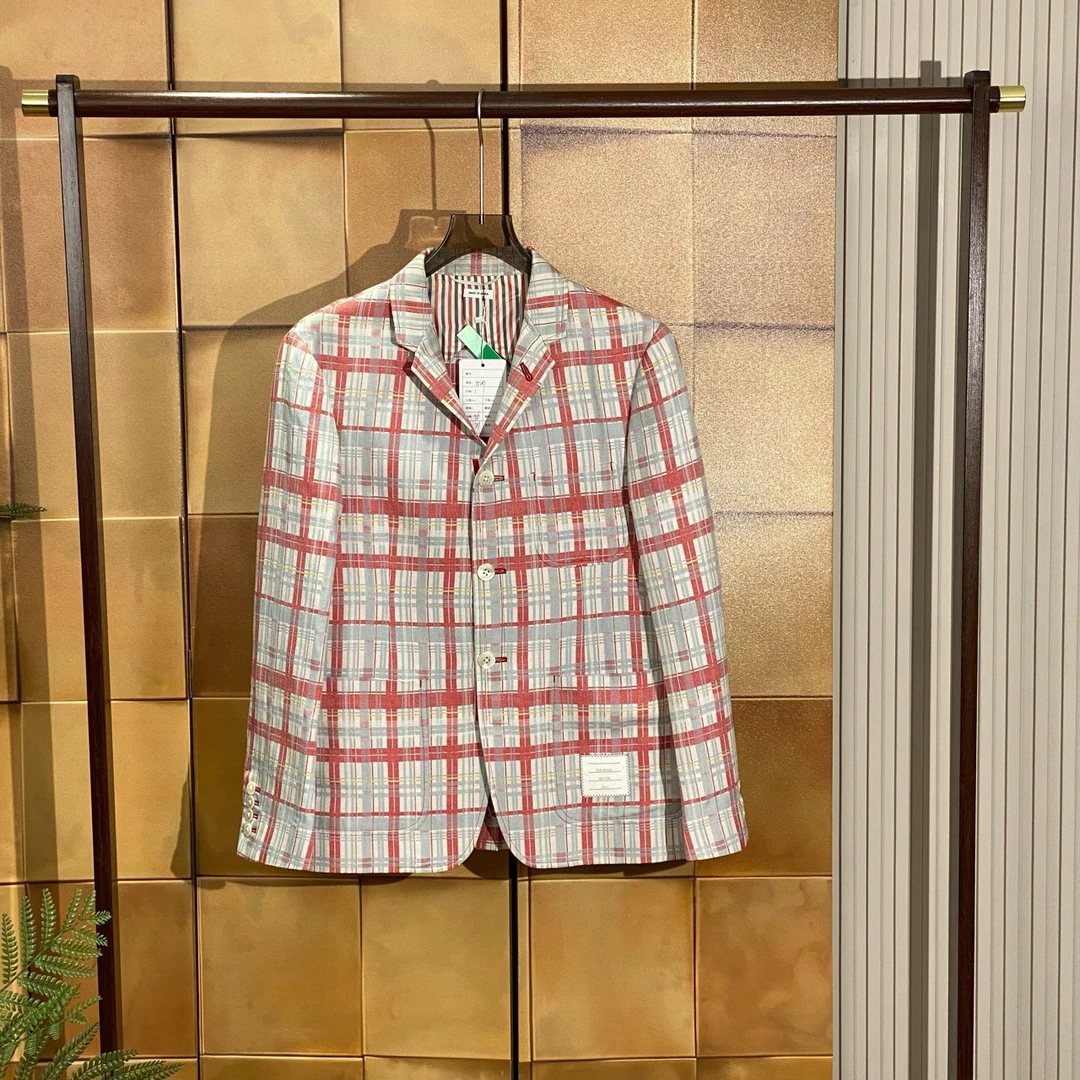 99新 THOMBROWNE Thom Browne红色格纹西装外套/1码/99新/23889