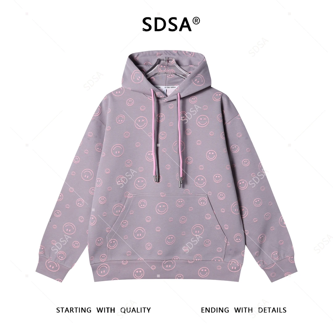 SDSA秋冬新款痞帅男装撞色满印割破笑脸抽绳连帽卫衣百搭时尚上衣