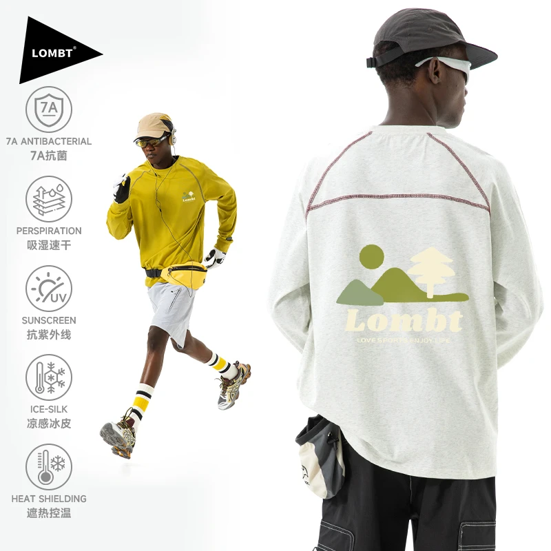 LOMBT春秋季男女速干撞色防紫外线户外抗菌吸湿排汗简约新款t恤
