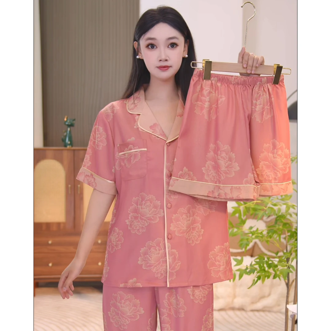 2025款春夏款时尚高级感短袖睡衣女士套装可外穿家居服三件套BFF