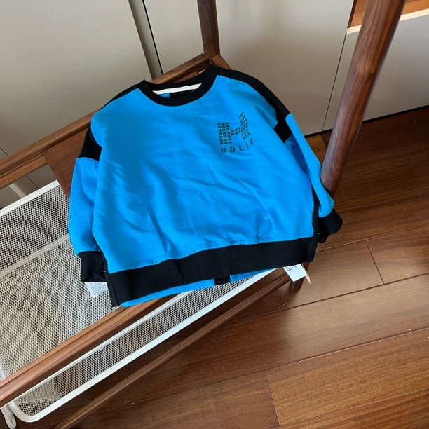 【编号D479】C228-06-大H蝙蝠袖拼色卫衣蓝色-YJ