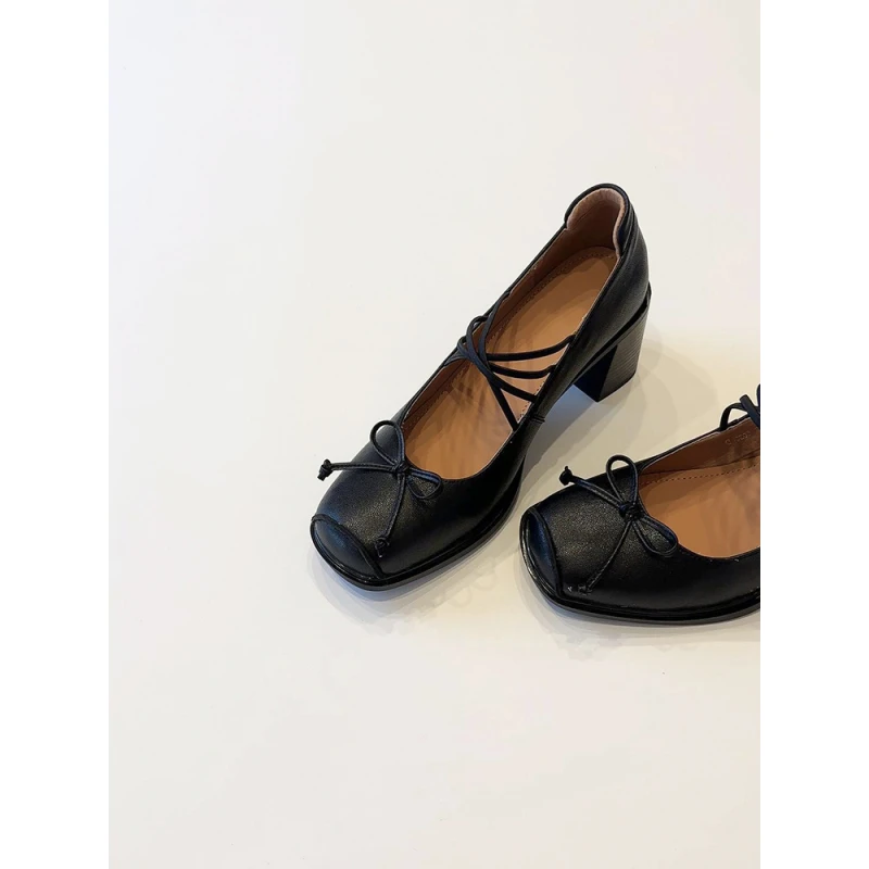 Dangle 踩si感蝴蝶结玛丽珍鞋女粗跟6.5cm单鞋 少女感芭蕾鞋