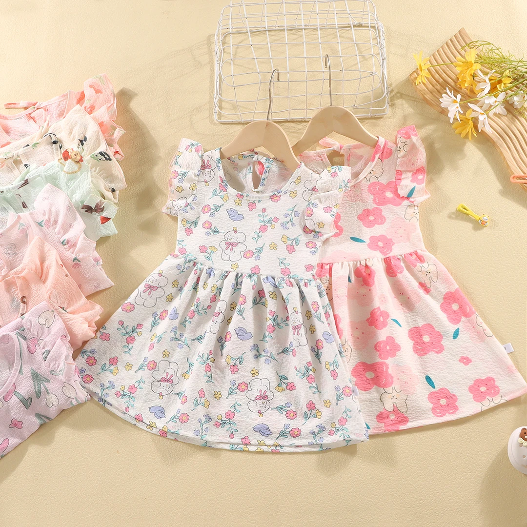 甜美女童碎花飞袖连衣裙女宝宝韩版碎花潮流公主时尚蓬蓬连衣裙