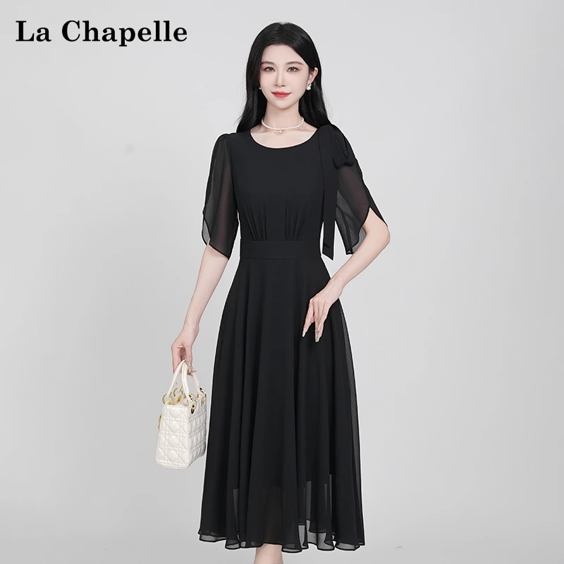 【拉夏贝尔】夏季法式设计感显瘦松紧腰短袖连衣裙